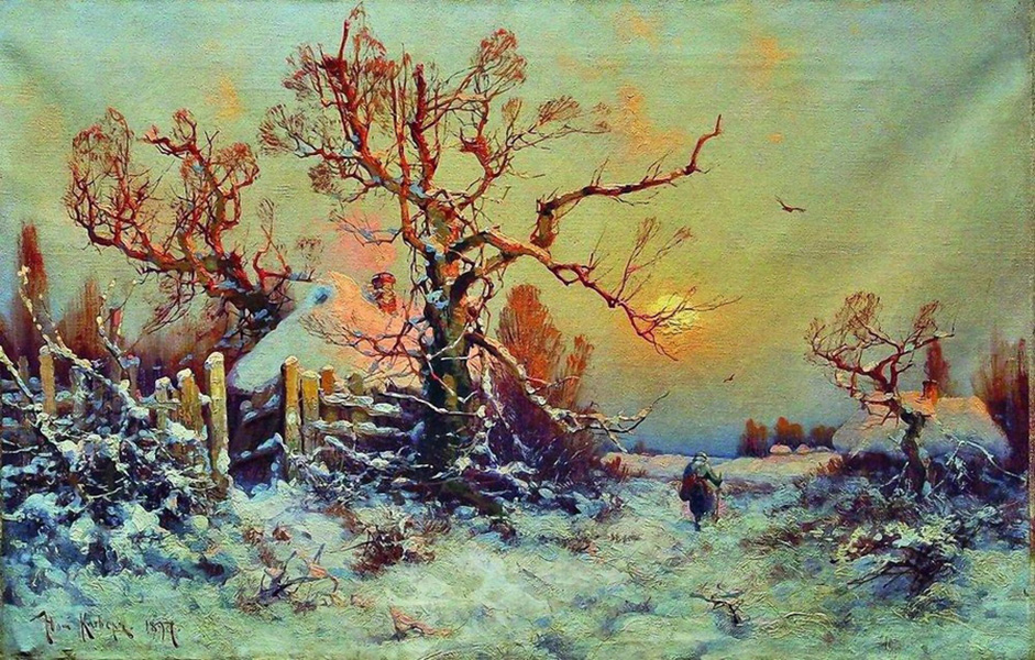 winter evening the village